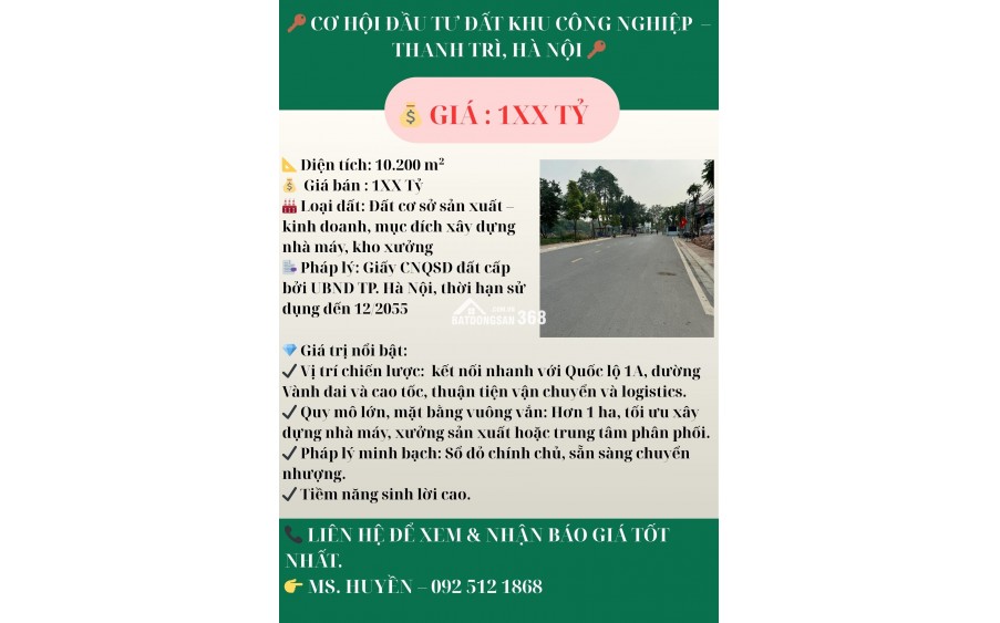  CƠ HỘI ĐẦU TƯ ĐẤT KHU CÔNG NGHIỆP  – THANH TRÌ, HÀ NỘI 